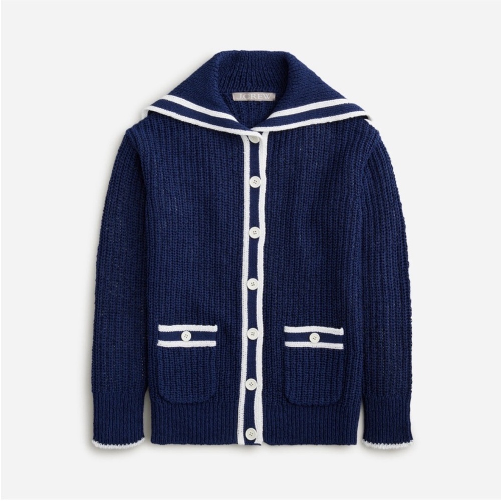 J Crew Navy Ribbed Sailor Collar Cardigan Sweater - Women medium - Picture 2 of 8